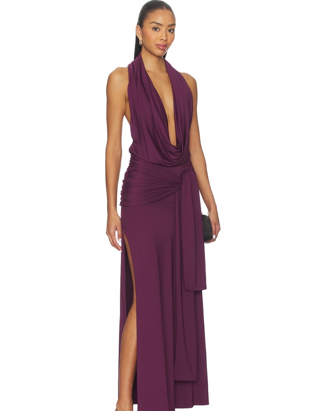 superdown Arwen Plum Halter Draped Maxi Dress